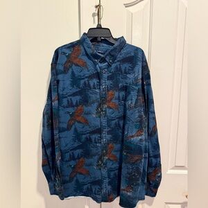Croft & Barrow Blue Button-Up Shirt with Bird/Duck Print